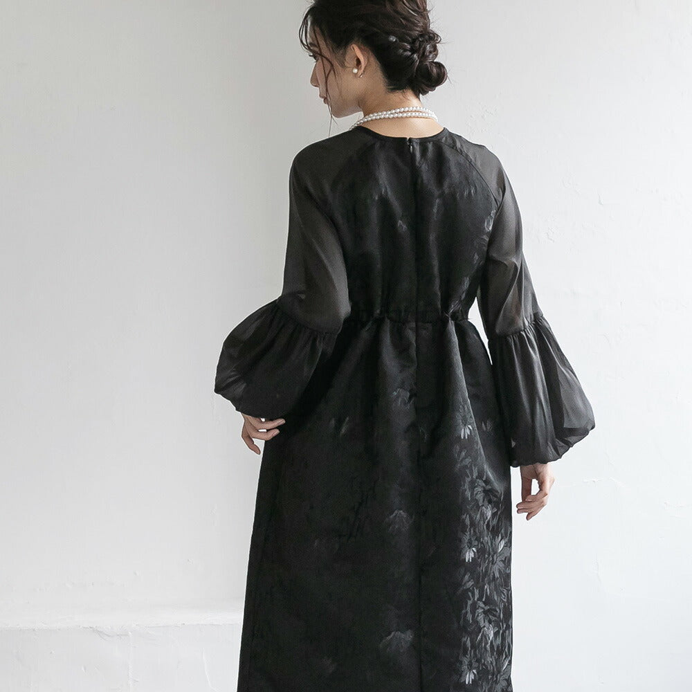 300195 ジャガードラグランバルーンスリーブドレス