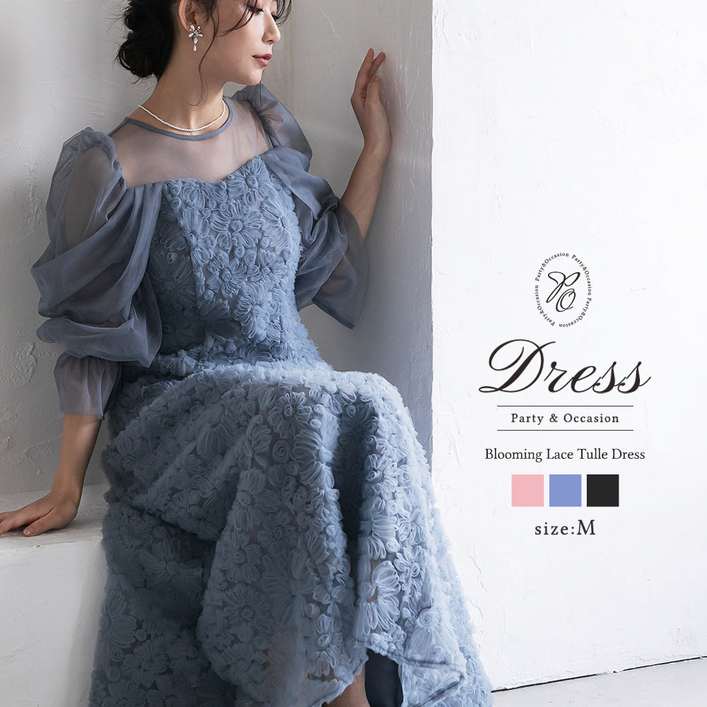 300196 ブルーミングレースチュールドレス