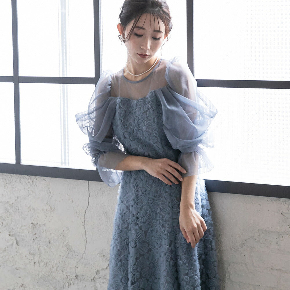 300196 ブルーミングレースチュールドレス