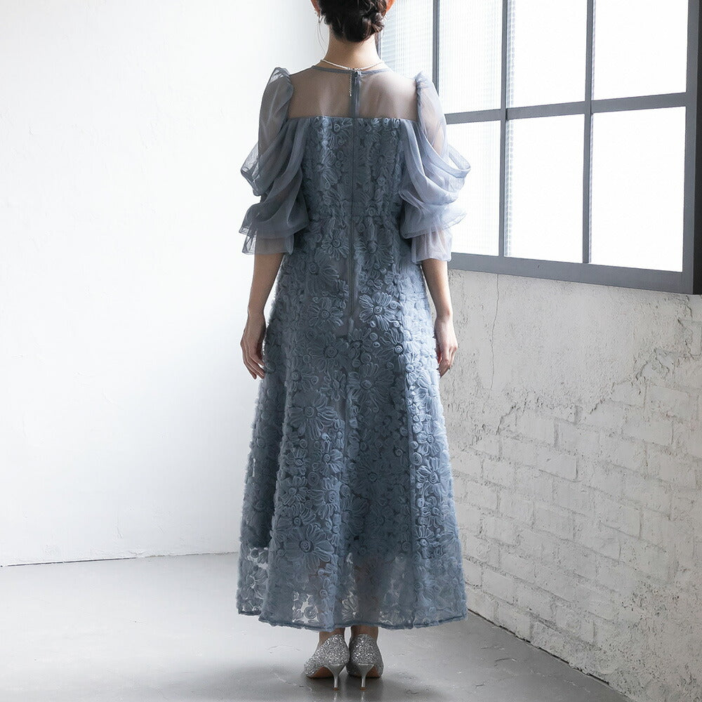 300196 ブルーミングレースチュールドレス