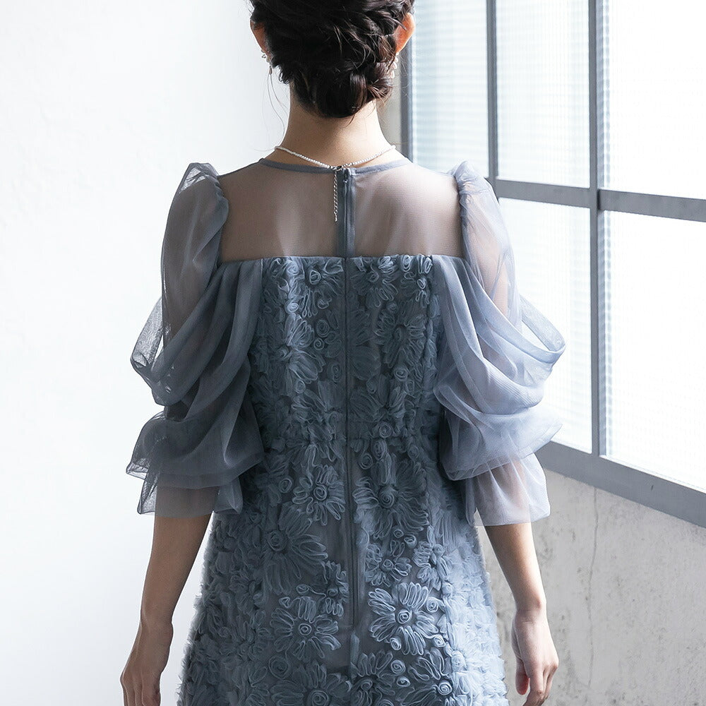 300196 ブルーミングレースチュールドレス