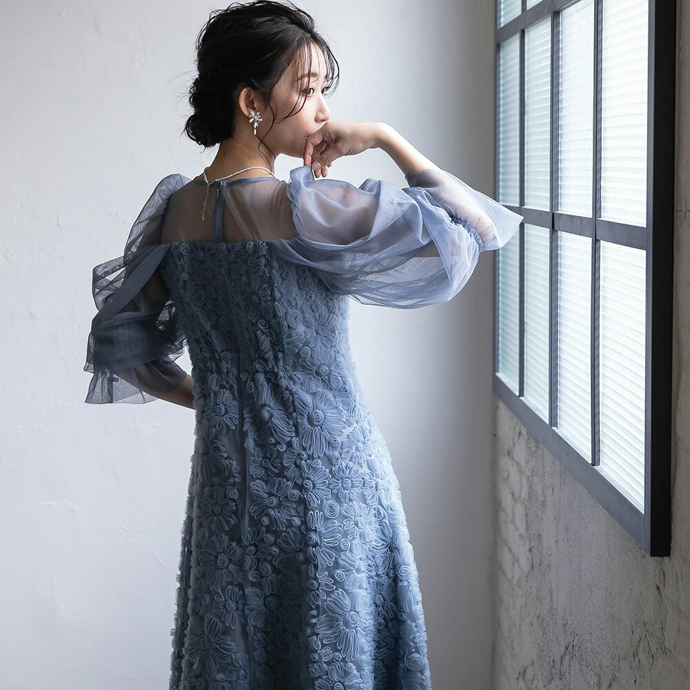 300196 ブルーミングレースチュールドレス