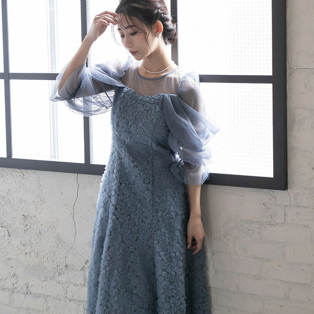 300196 ブルーミングレースチュールドレス