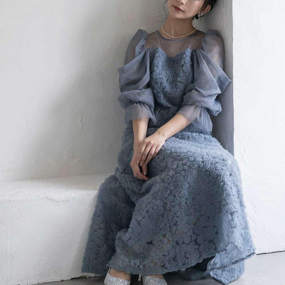 300196 ブルーミングレースチュールドレス