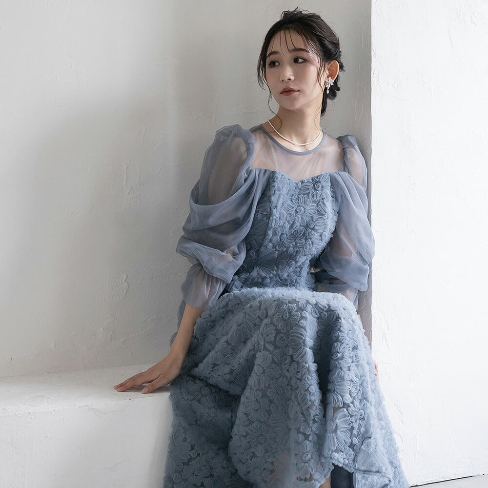 300196 ブルーミングレースチュールドレス