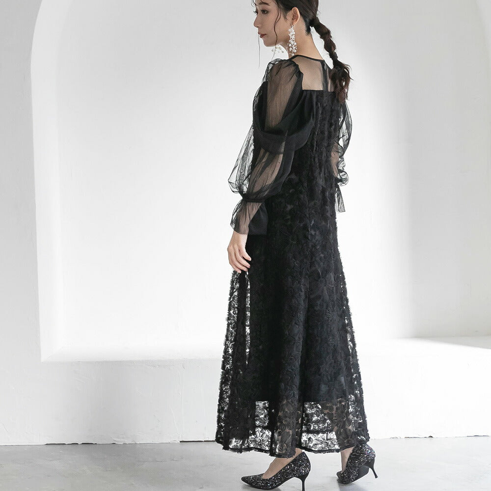 300196 ブルーミングレースチュールドレス