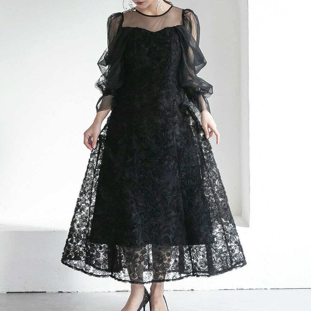 300196 ブルーミングレースチュールドレス