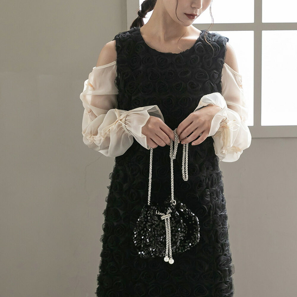 300197 ドロストギャザースリーブ×プチローズペンシルドレス