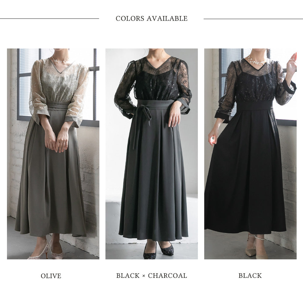 300199 スパンコールレースコンビドレス（ベルト付き）