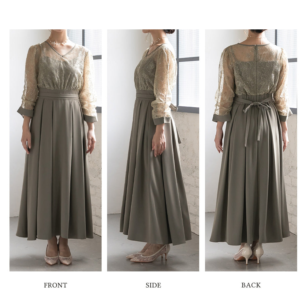 300199 スパンコールレースコンビドレス（ベルト付き）