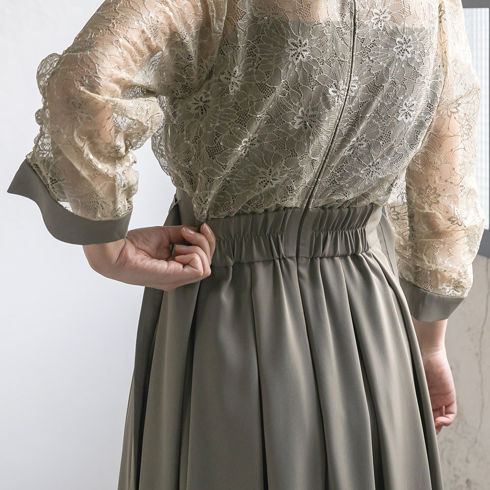 300199 スパンコールレースコンビドレス（ベルト付き）