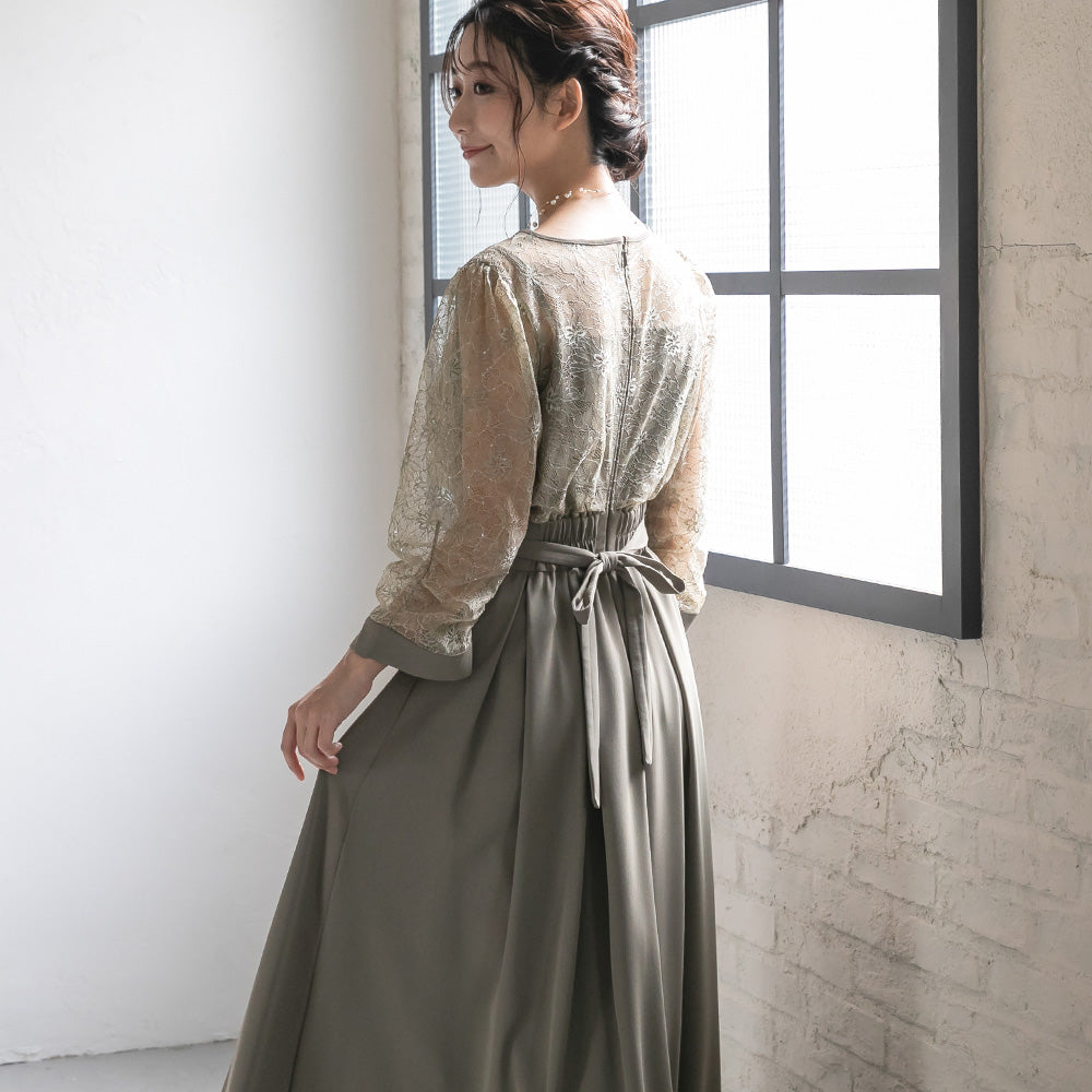 300199 スパンコールレースコンビドレス（ベルト付き）