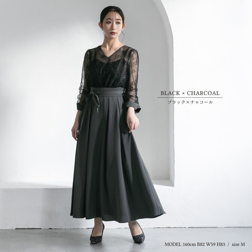 300199 スパンコールレースコンビドレス（ベルト付き）