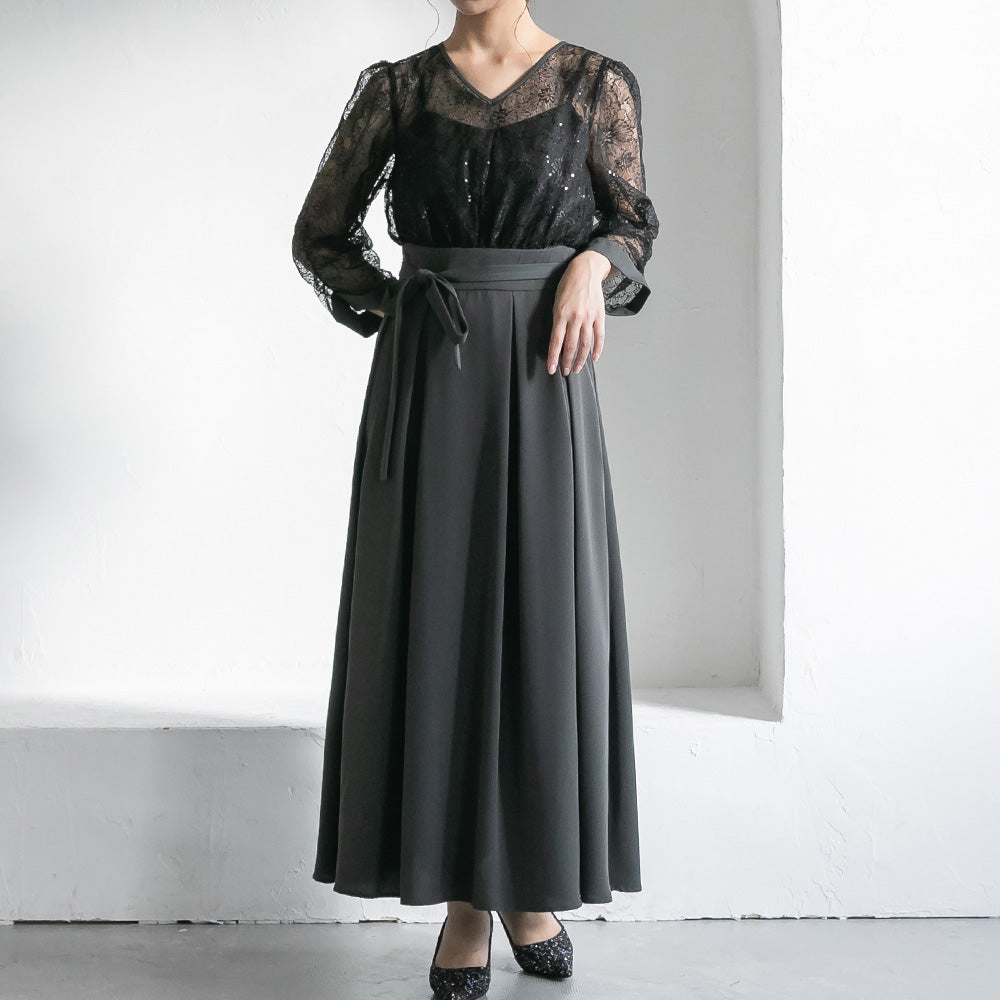 300199 スパンコールレースコンビドレス（ベルト付き）