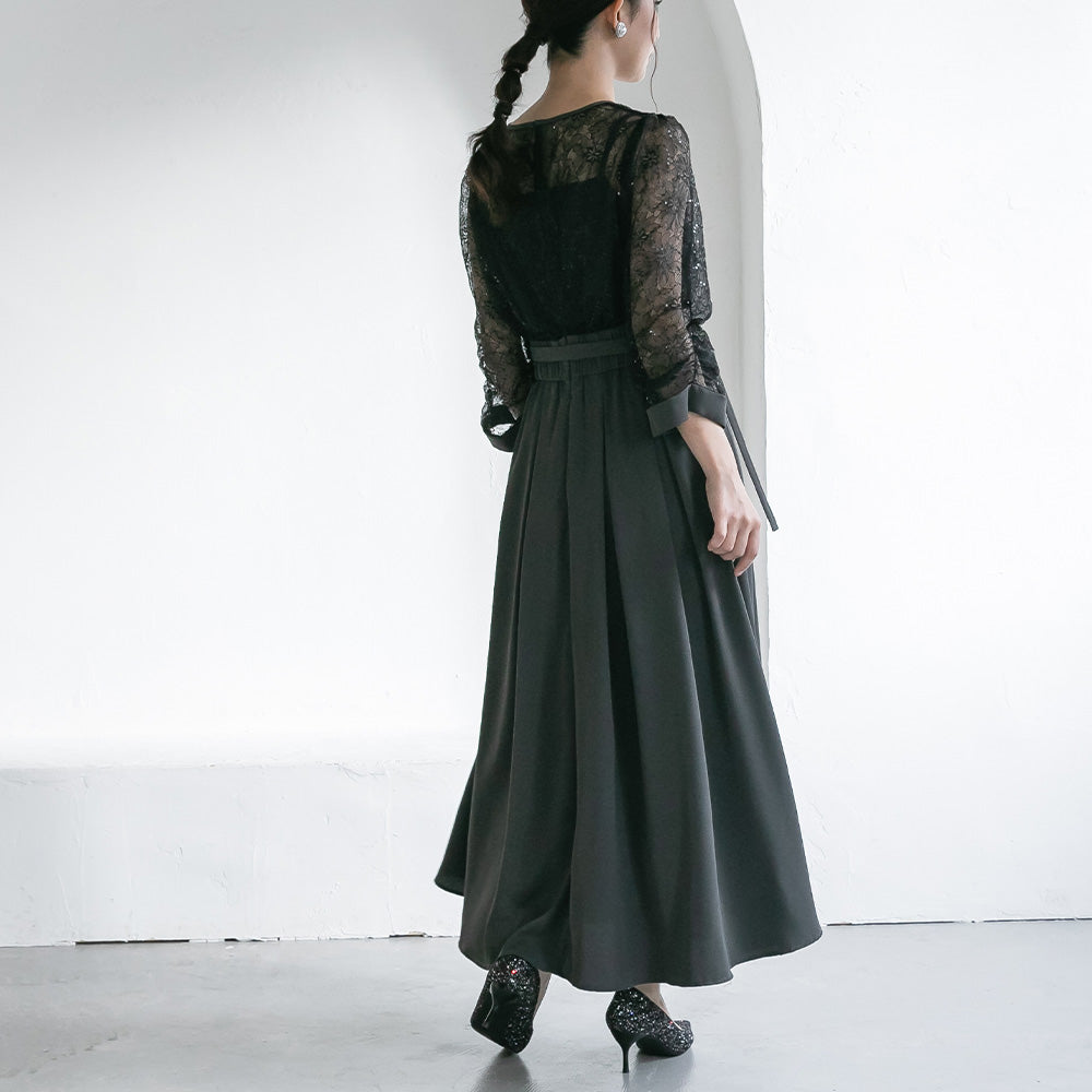 300199 スパンコールレースコンビドレス（ベルト付き）