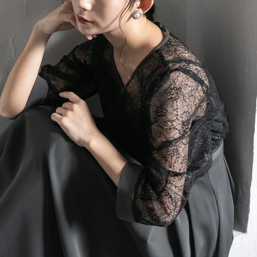 300199 スパンコールレースコンビドレス（ベルト付き）