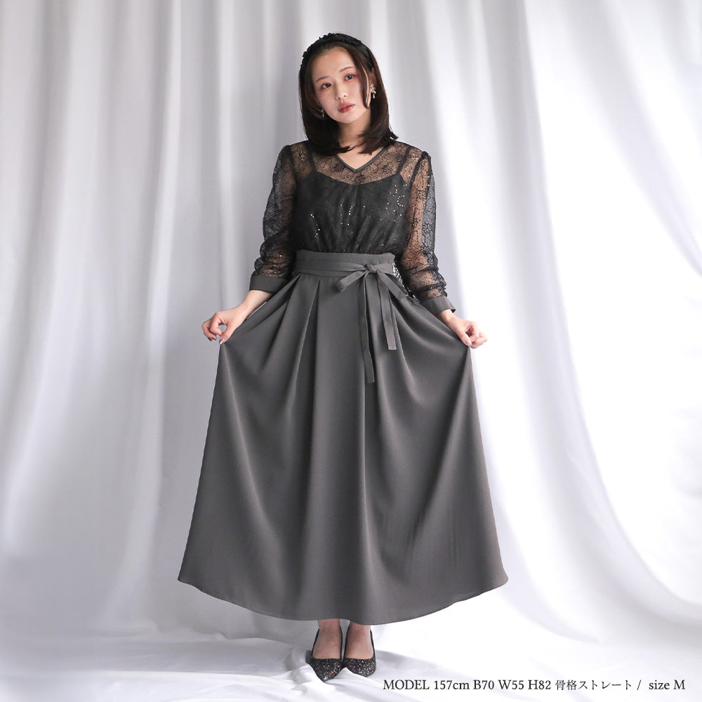 300199 スパンコールレースコンビドレス（ベルト付き）