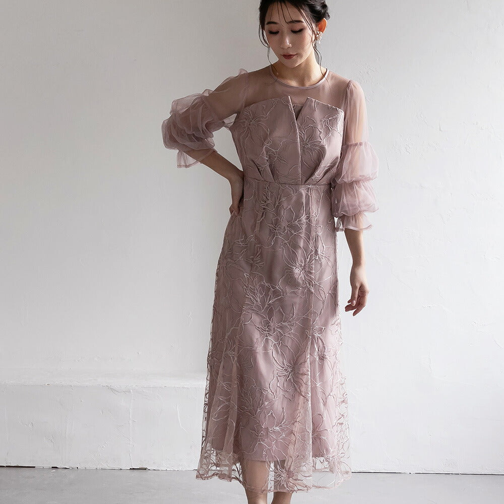 300201 シャイニーエンブロイダリーマーメイドドレス