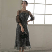 300201 シャイニーエンブロイダリーマーメイドドレス