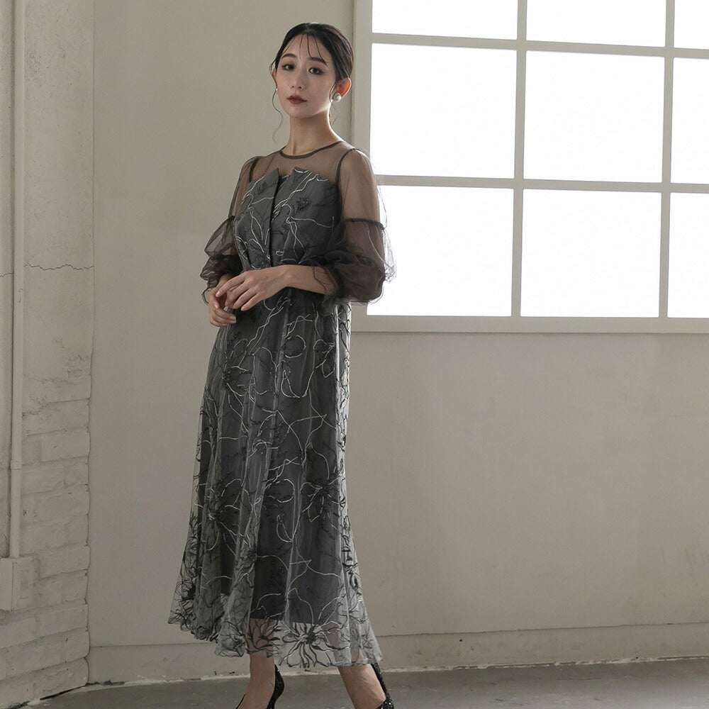 300201 シャイニーエンブロイダリーマーメイドドレス