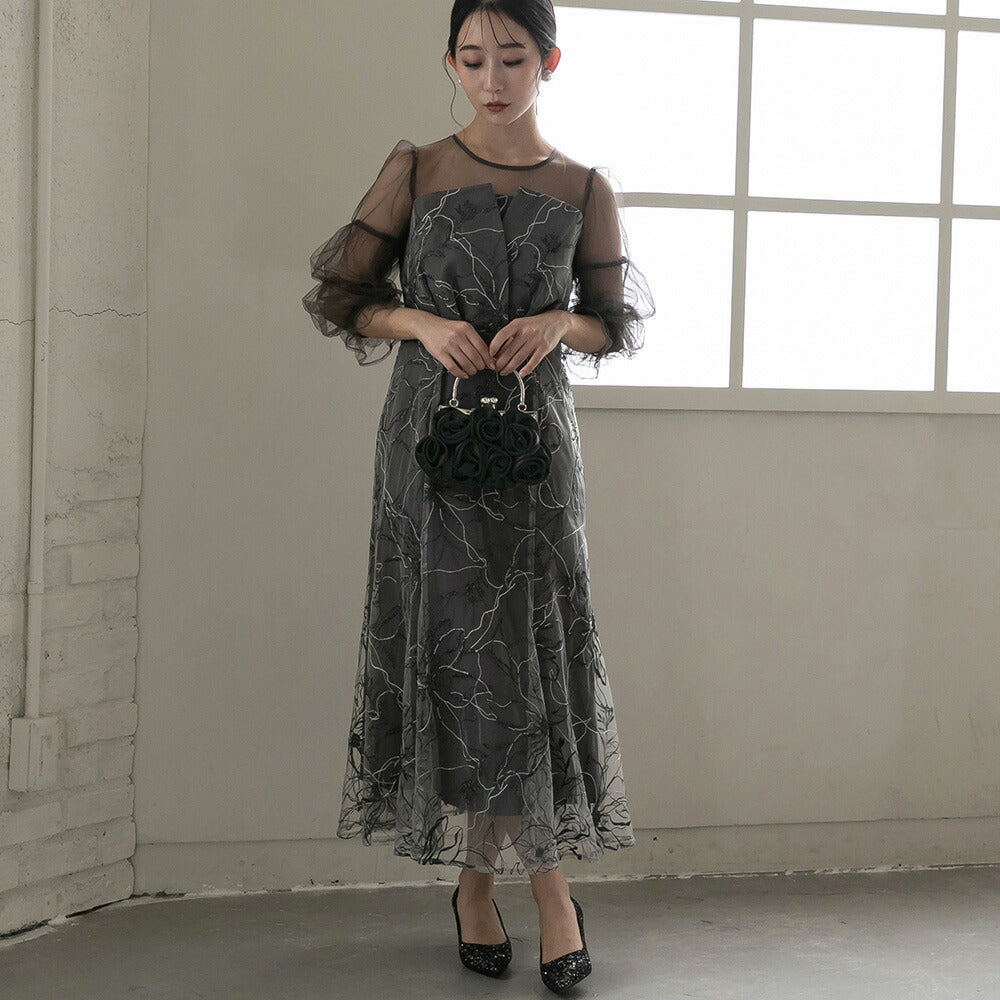 300201 シャイニーエンブロイダリーマーメイドドレス