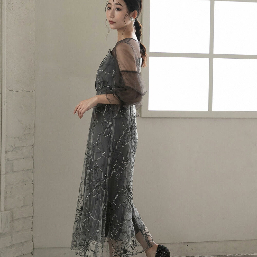 300201 シャイニーエンブロイダリーマーメイドドレス