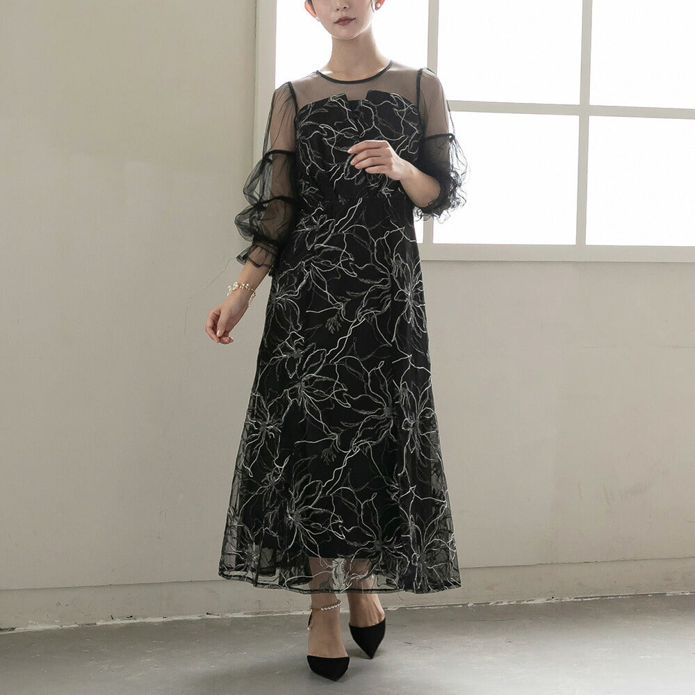 300201 シャイニーエンブロイダリーマーメイドドレス