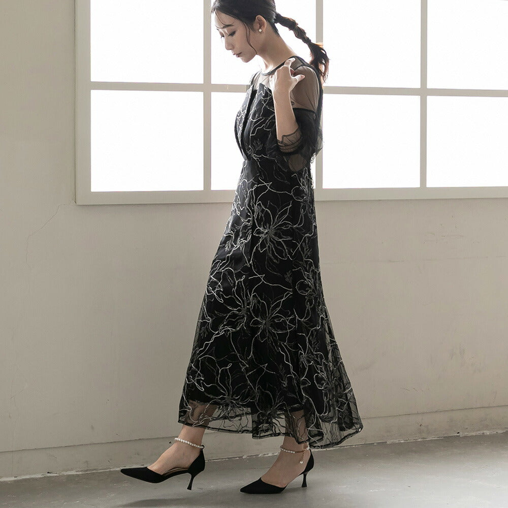 300201 シャイニーエンブロイダリーマーメイドドレス