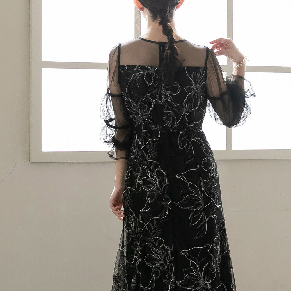 300201 シャイニーエンブロイダリーマーメイドドレス