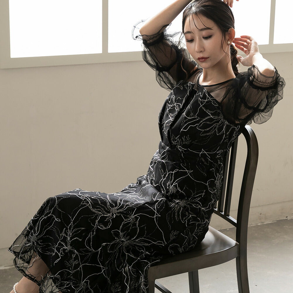 300201 シャイニーエンブロイダリーマーメイドドレス