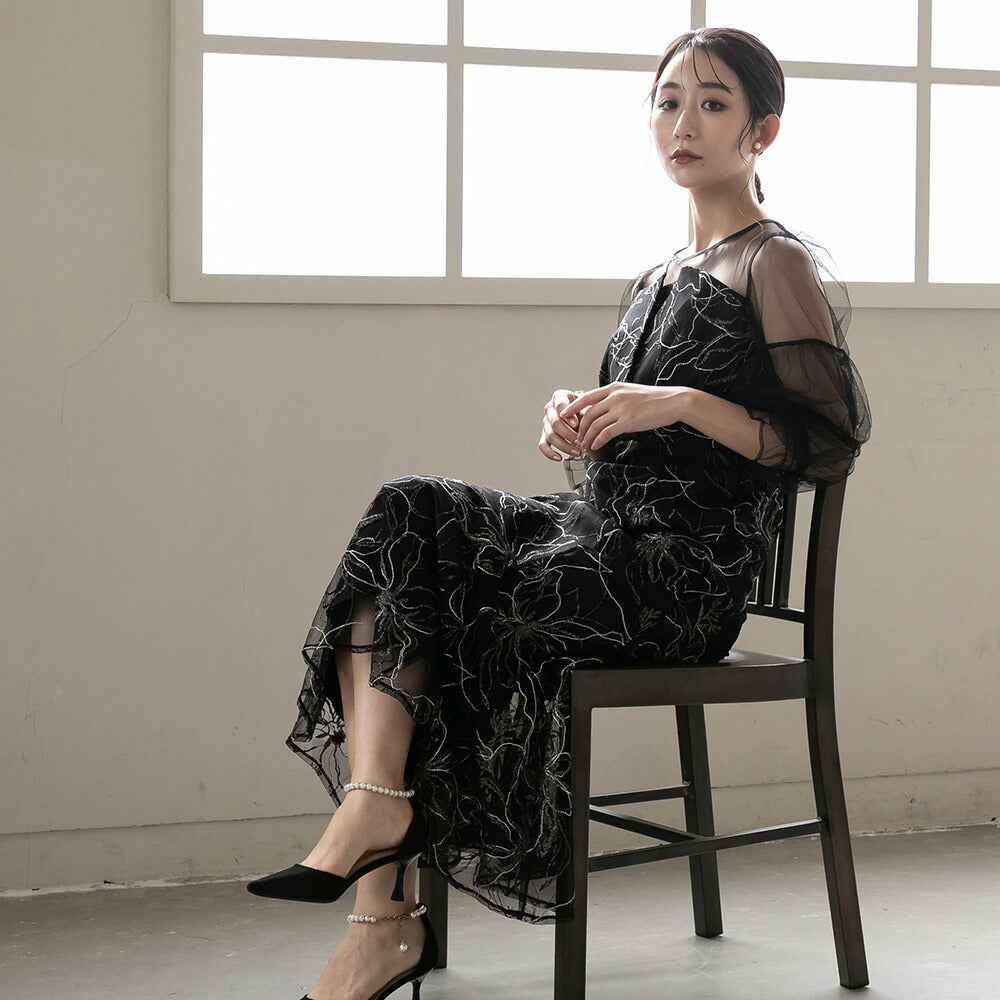 300201 シャイニーエンブロイダリーマーメイドドレス