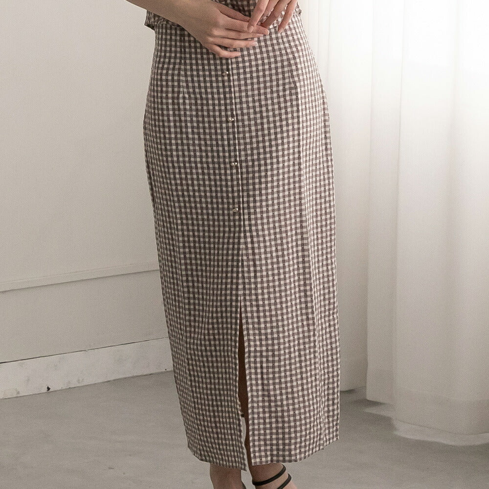 330023 ハートボタンパフスリーブブラウス＆ハイウエストスカート