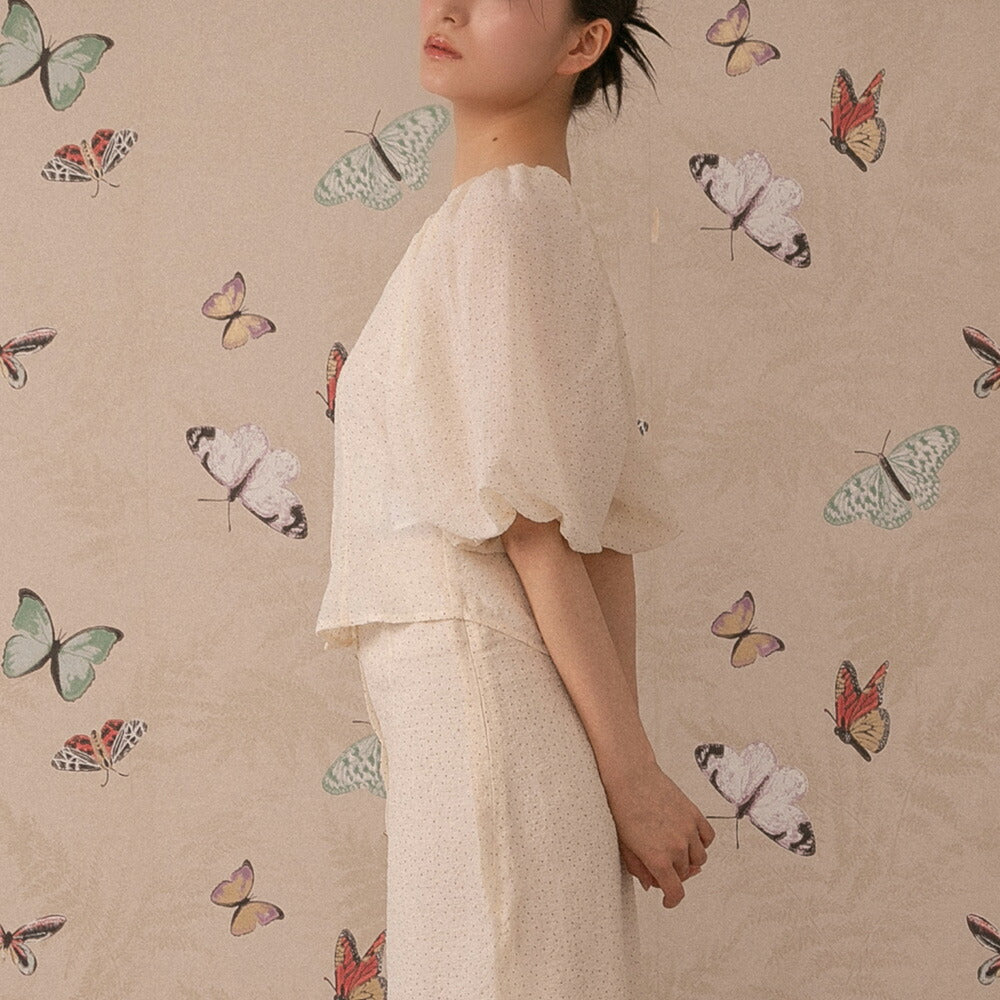 330023 ハートボタンパフスリーブブラウス＆ハイウエストスカート