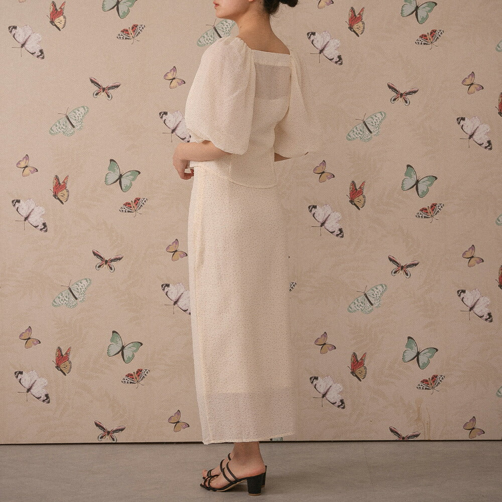 330023 ハートボタンパフスリーブブラウス＆ハイウエストスカート