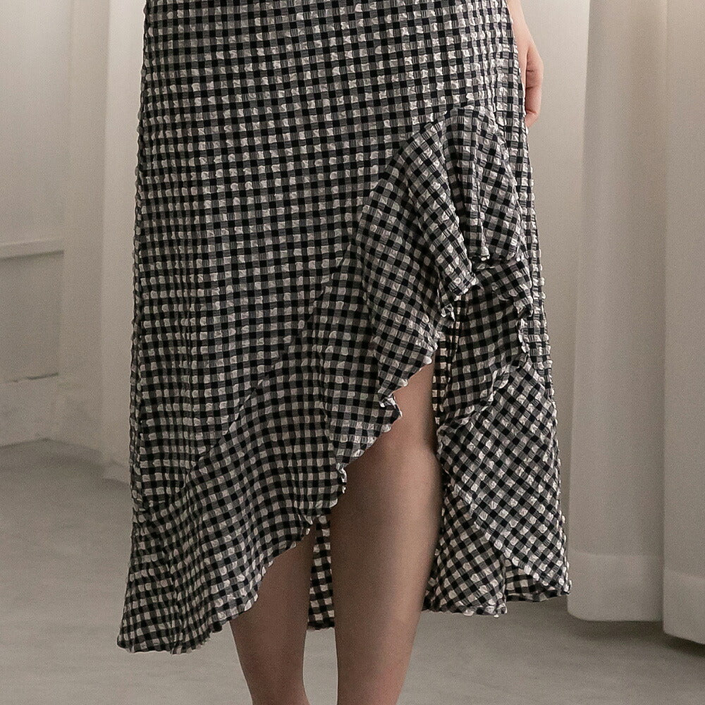 330028 ハイウエストギンガムチェックスカート