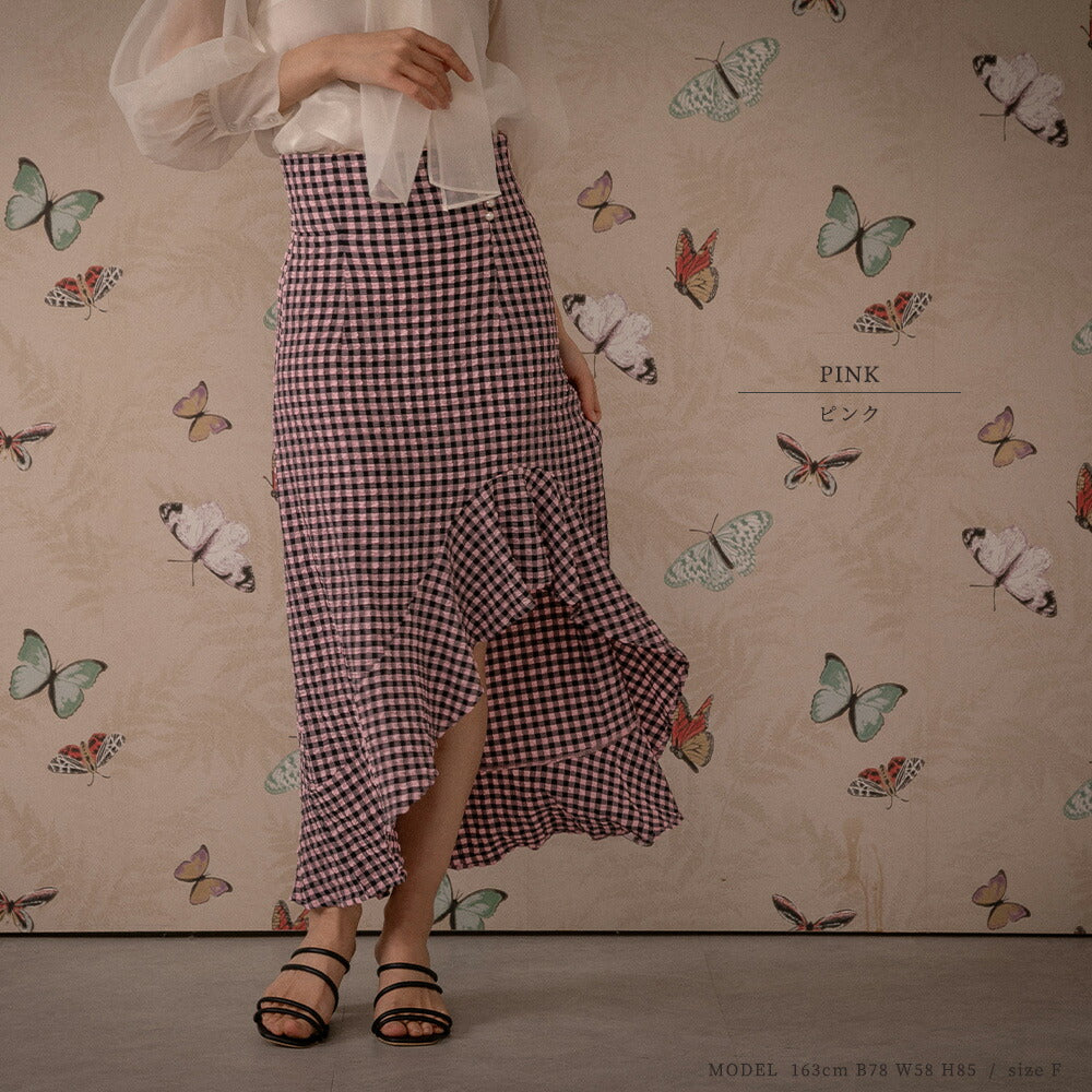 330028 ハイウエストギンガムチェックスカート