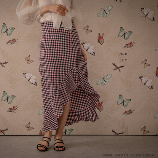 330028 ハイウエストギンガムチェックスカート