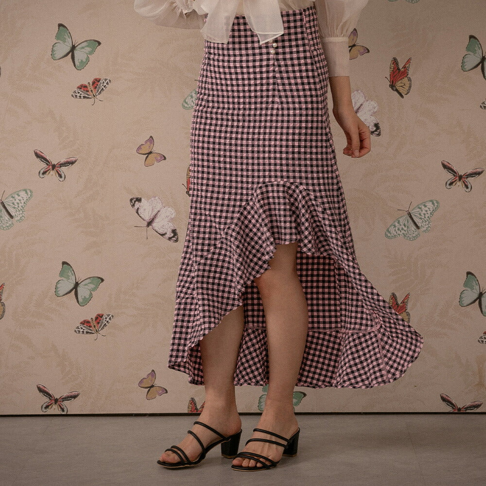 330028 ハイウエストギンガムチェックスカート