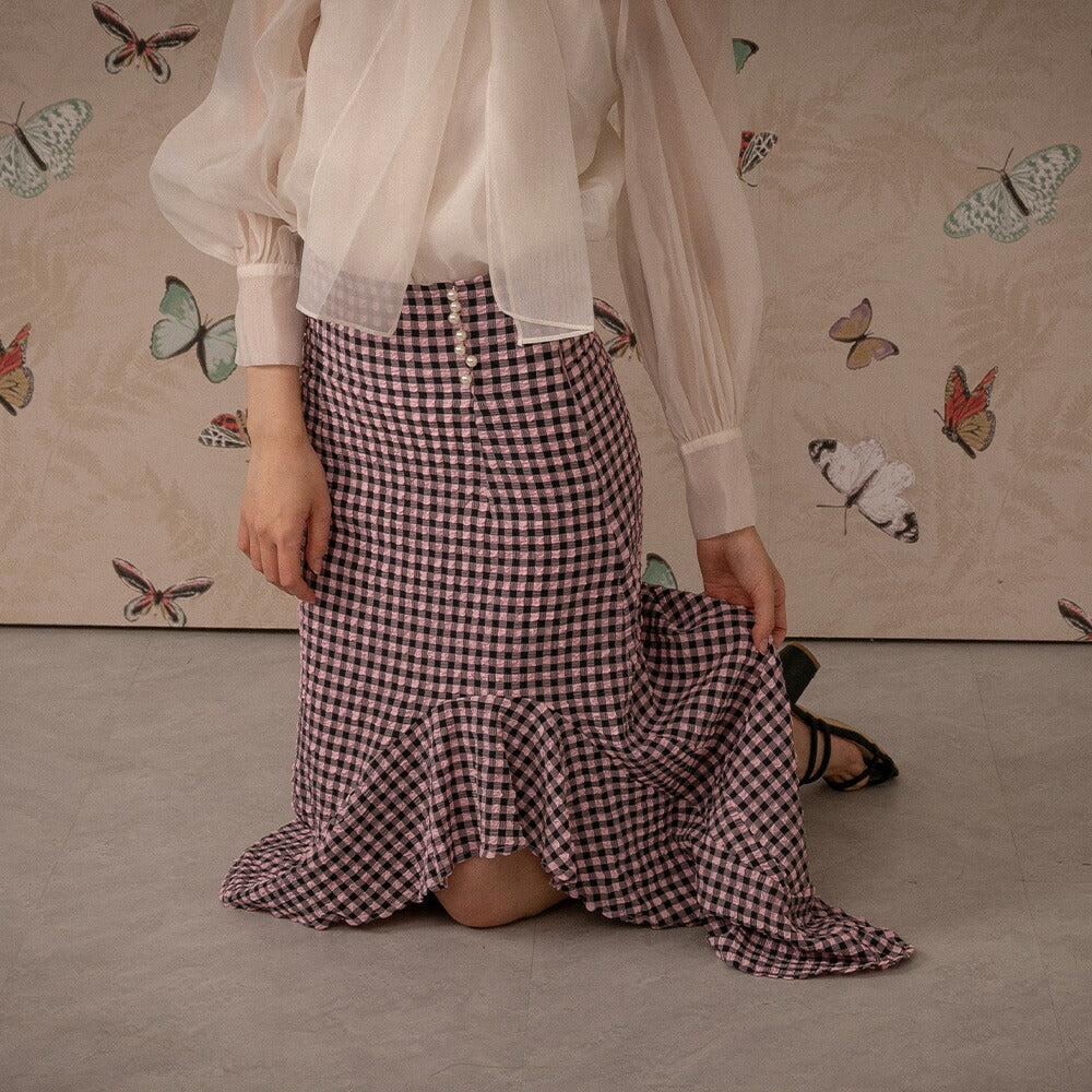 330028 ハイウエストギンガムチェックスカート