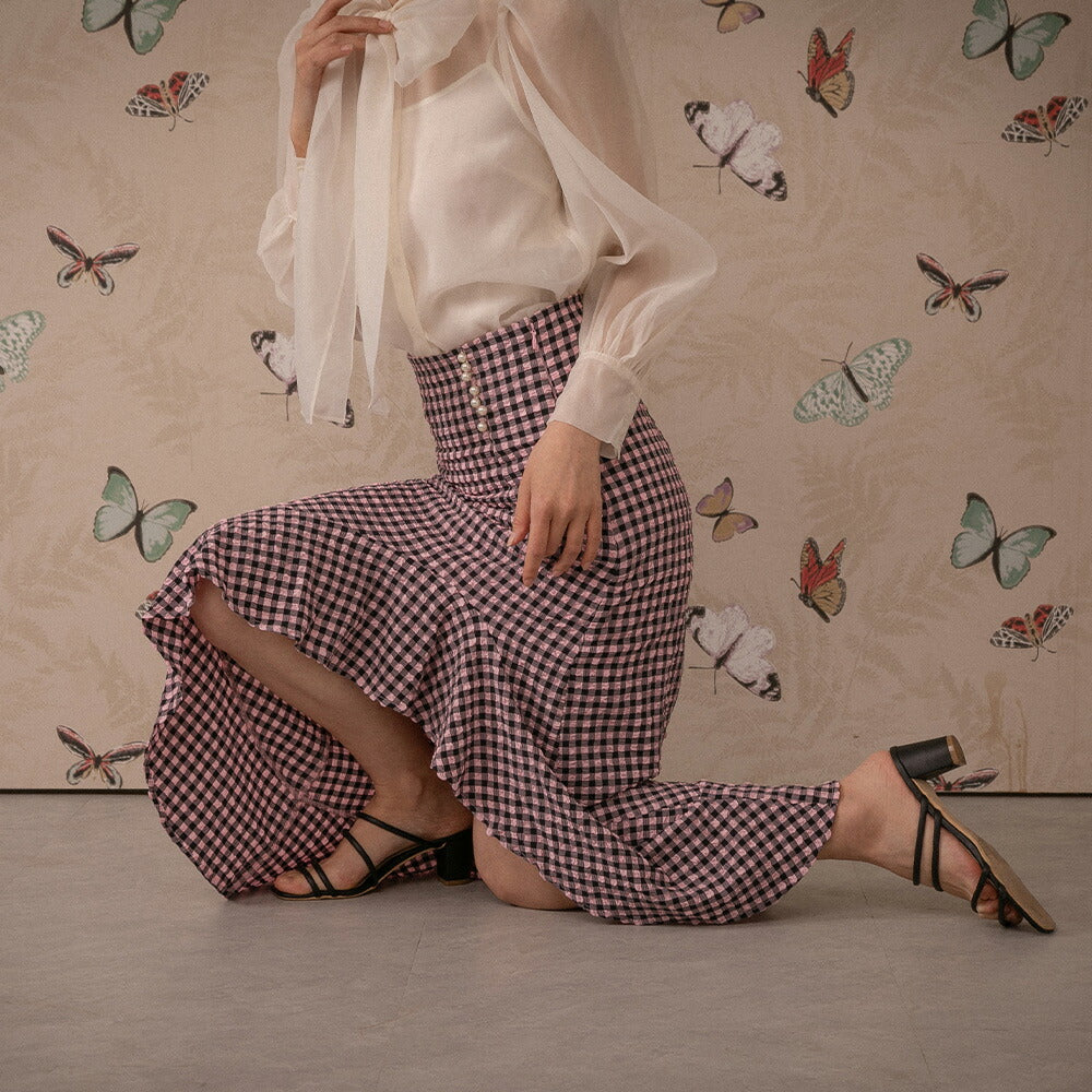 330028 ハイウエストギンガムチェックスカート