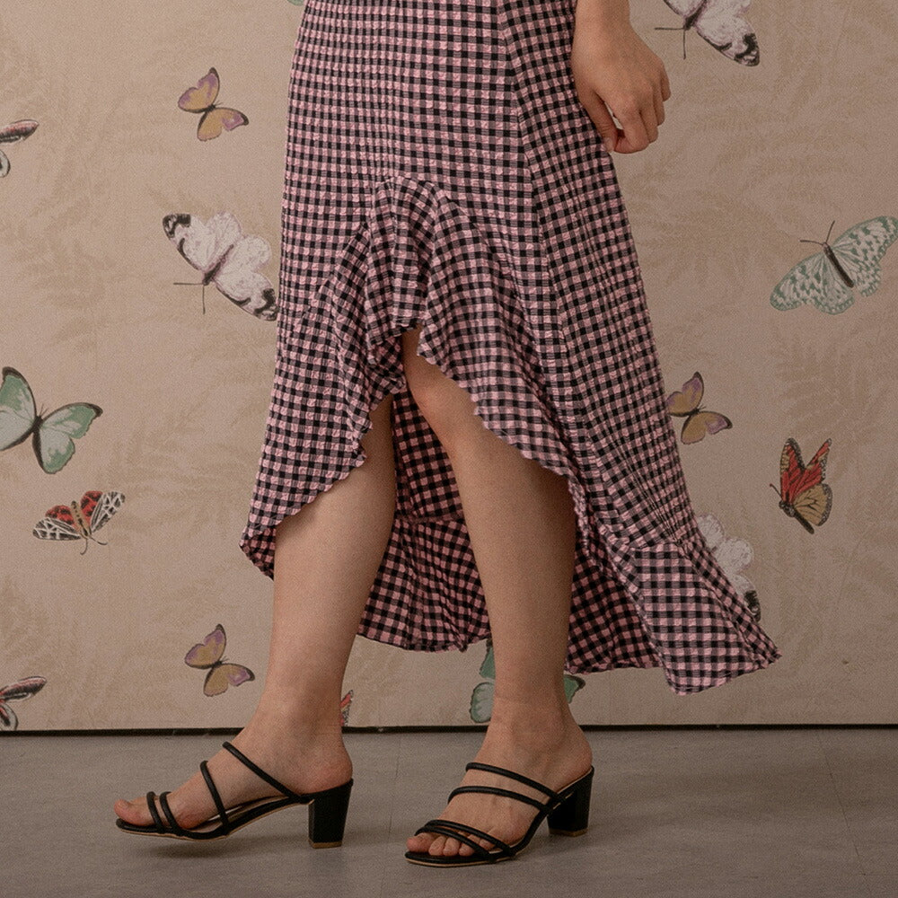 330028 ハイウエストギンガムチェックスカート