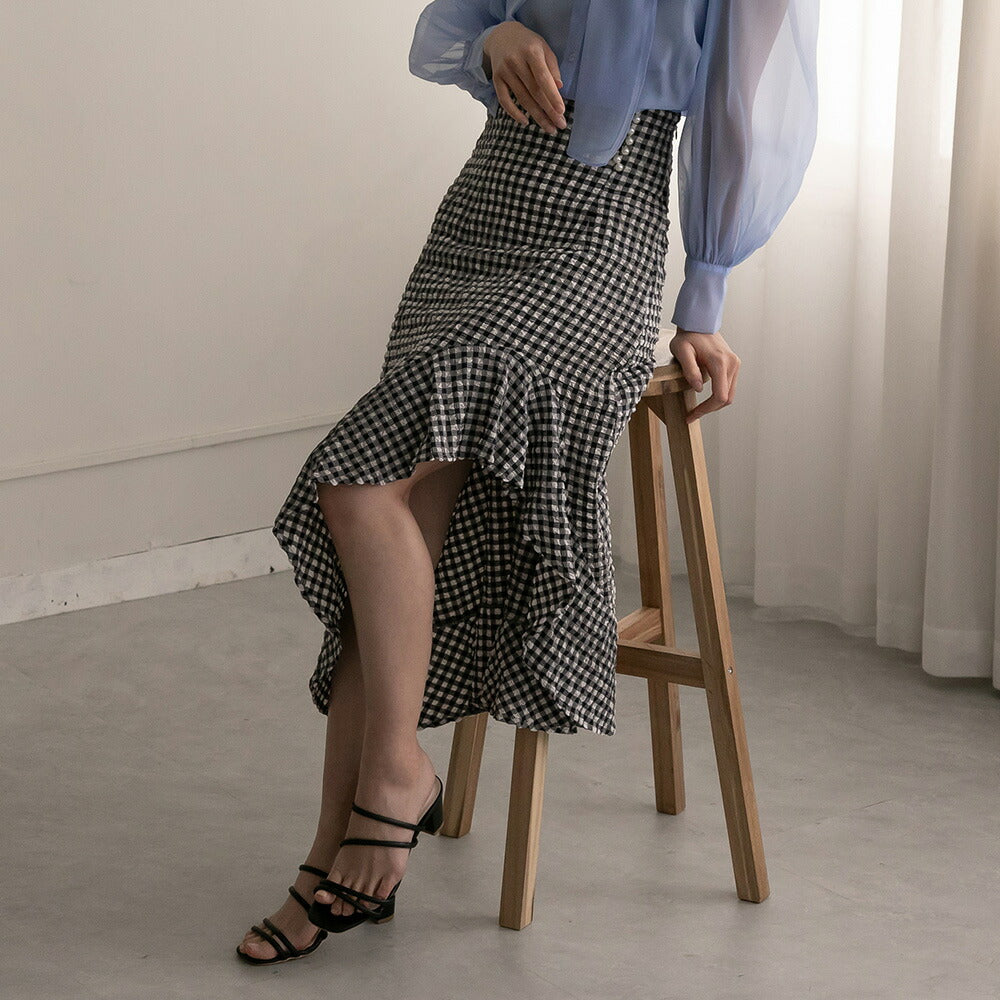 330028 ハイウエストギンガムチェックスカート