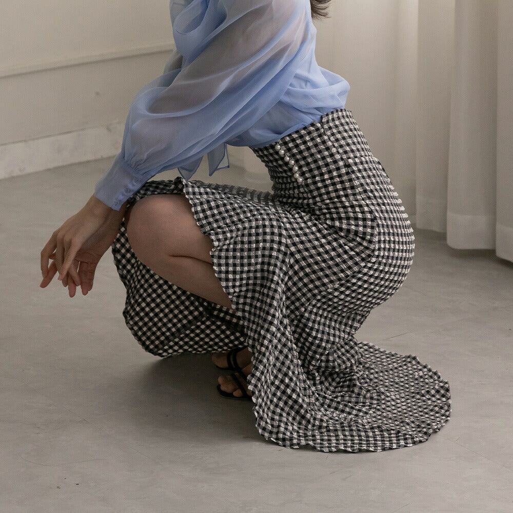 330028 ハイウエストギンガムチェックスカート