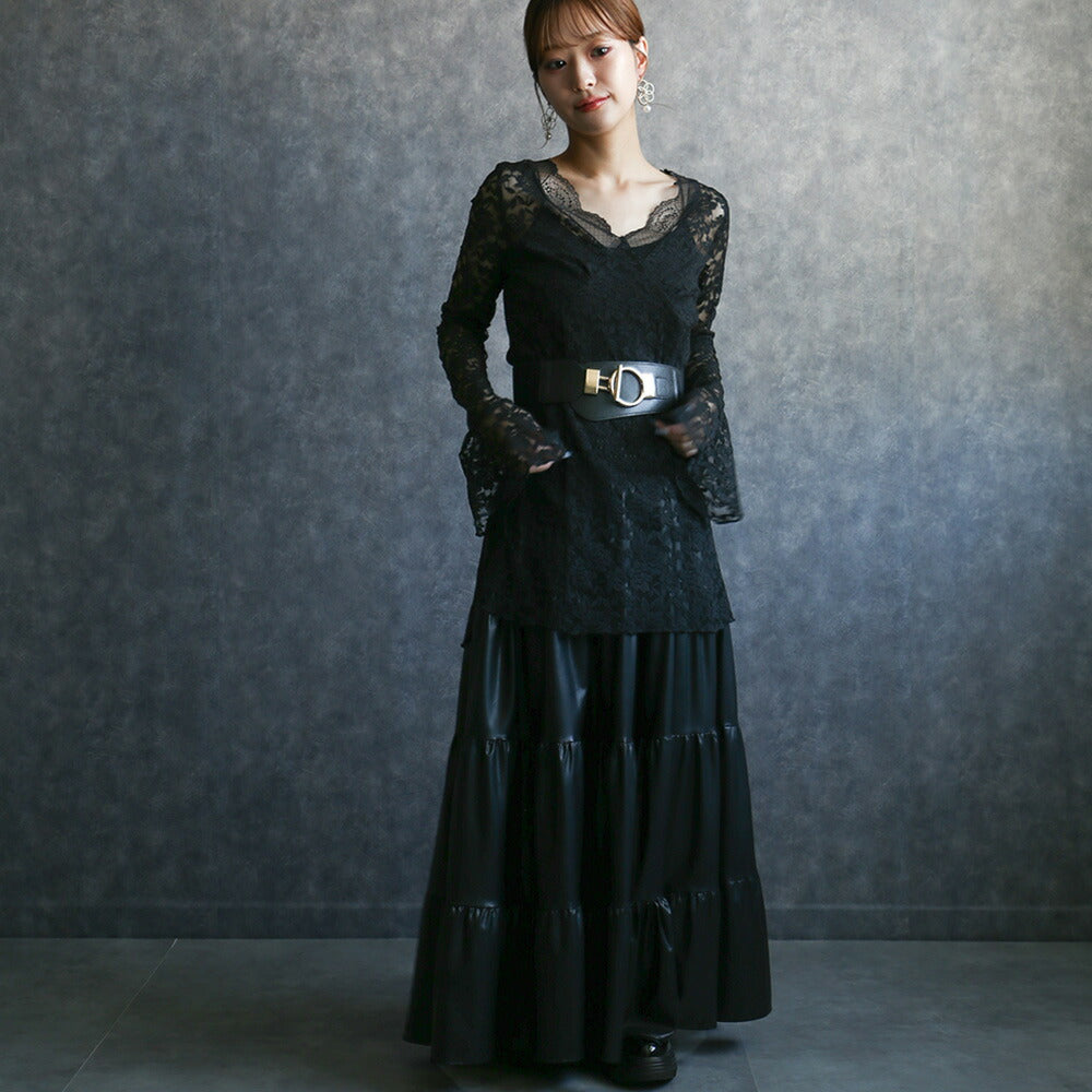 anyday ベルスリーブレーストップス シャツ ブラウス ベルスリーブ