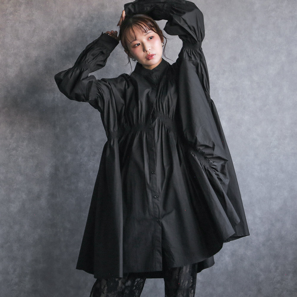 シャーリングシャツワンピース