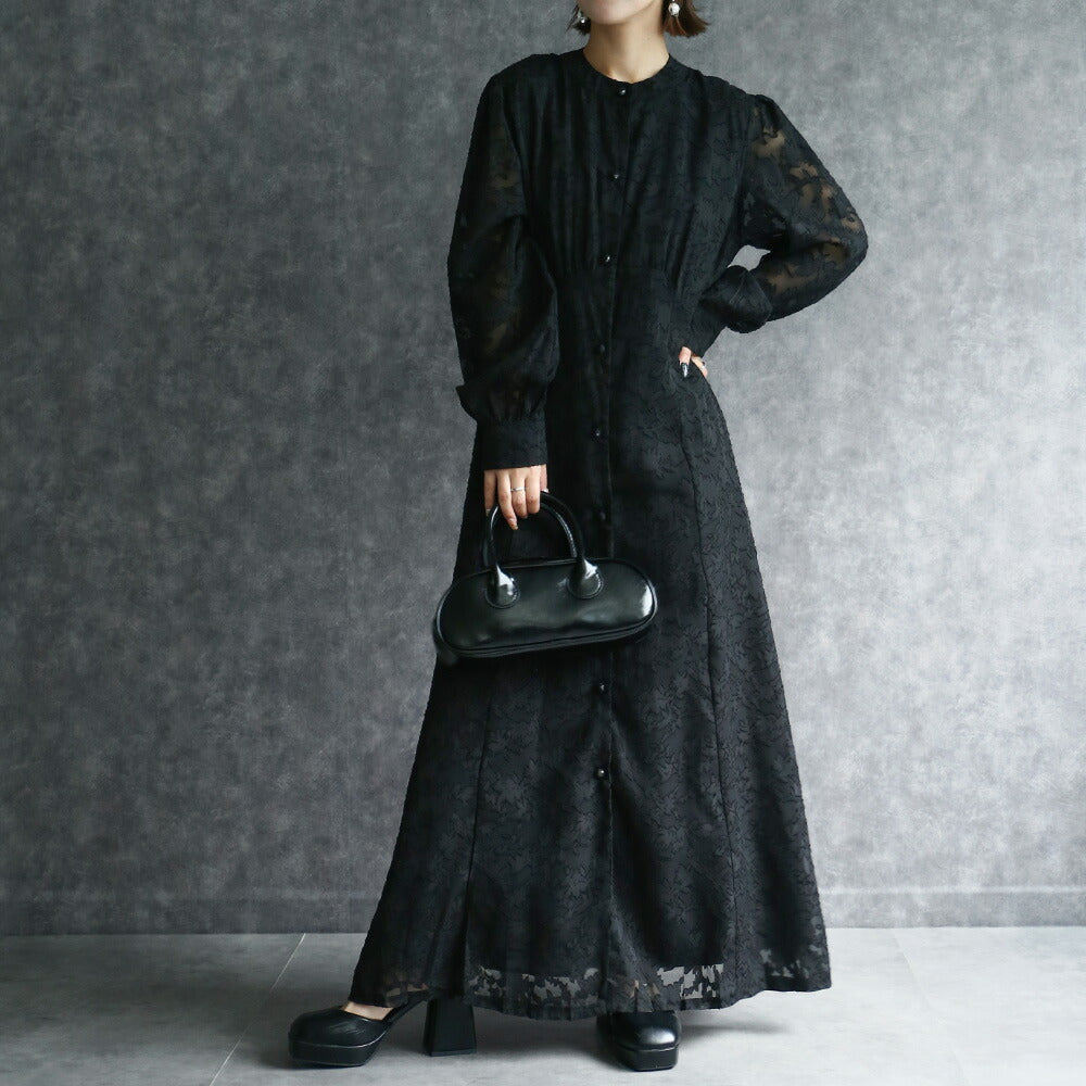 前開き ワンピース レディース きれいめ フラワージャガードワンピース