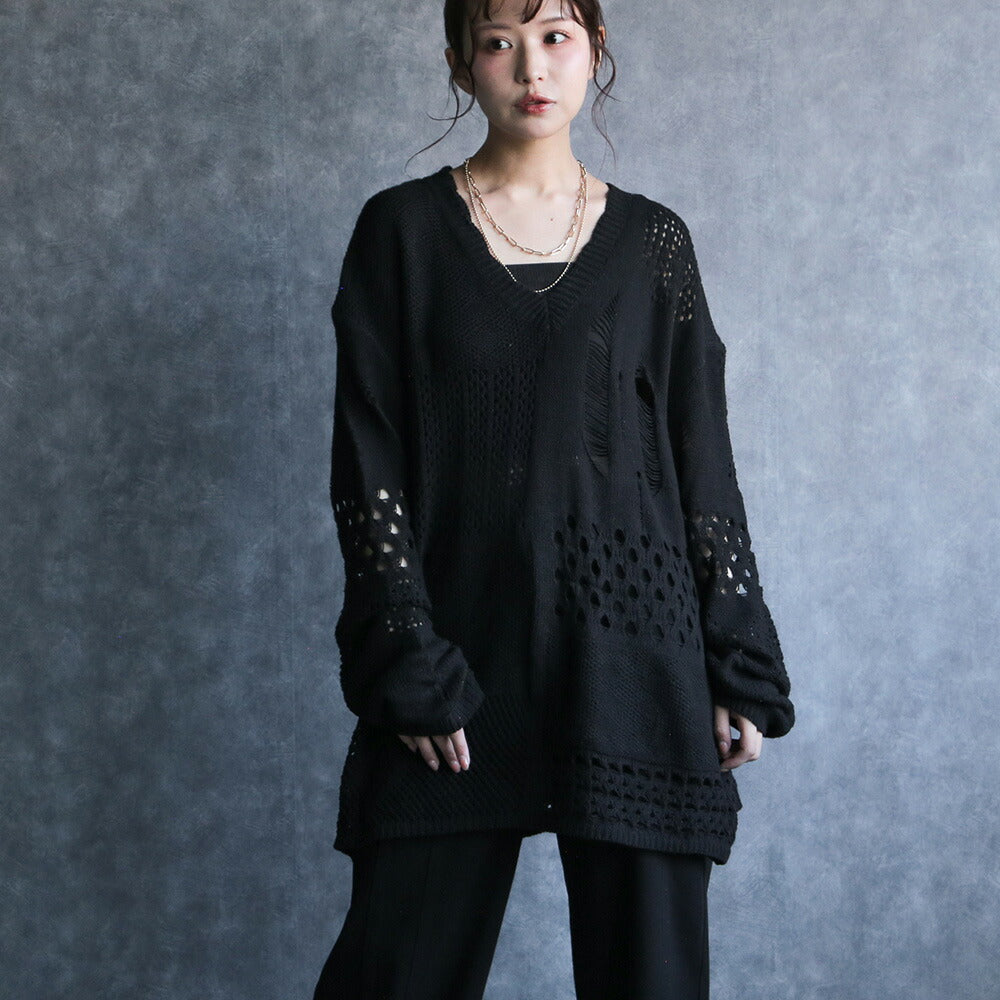 330091 シアーダメージニットプルオーバー