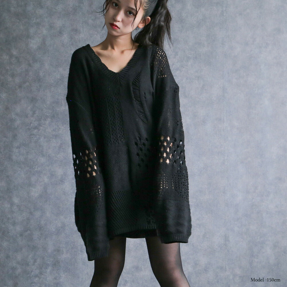 330091 シアーダメージニットプルオーバー