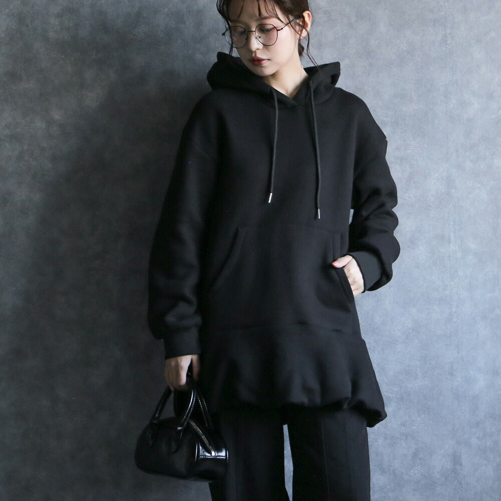 330096 裏起毛バルーンヘムロングパーカー