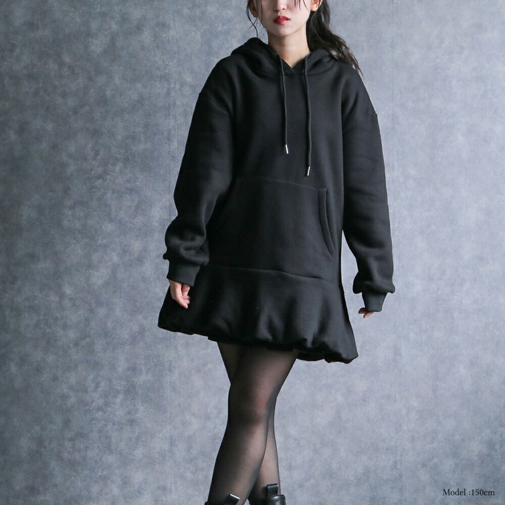 330096 裏起毛バルーンヘムロングパーカー